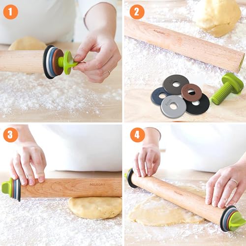 Adjustable Rolling Pin with 4 Thickness Rings &Pastry Mat For Baking Dough (Rolling Pin+Mat)