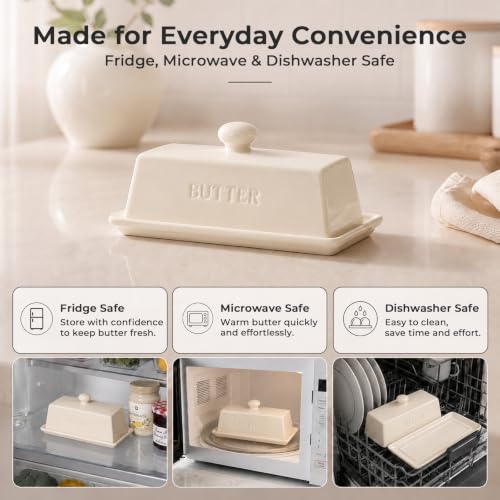 Butter Dish With Lid for Countertop (Cream white)