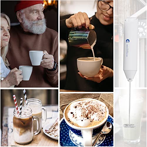Powerful Milk Frother Handheld Foam Maker (No Stand / White)