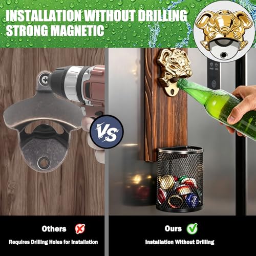 Beer Bottle Opener Wall Mounted with Bottle Cap Catcher for Fridge