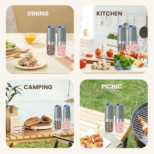 Battery Gravity Salt Pepper Grinder Set (Battery/Set/Light Grey)