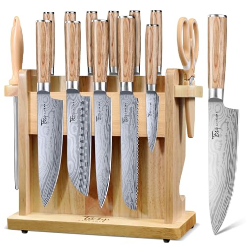 2026 Upgrade Japanese Kitchen Knife Set with Torii (Beige Wooden Handle)