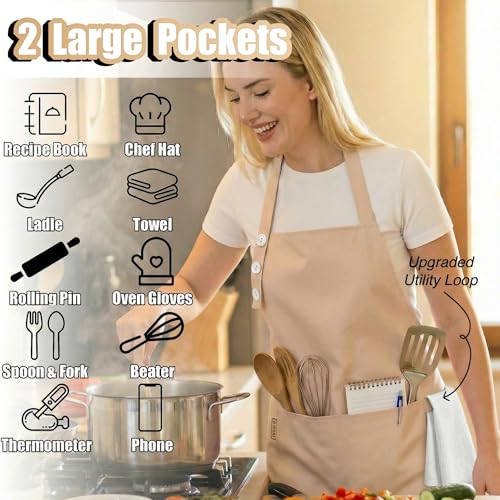 Kitchen Apron for Women & Men Waterdrop Resistant (1 Pack - Beige)
