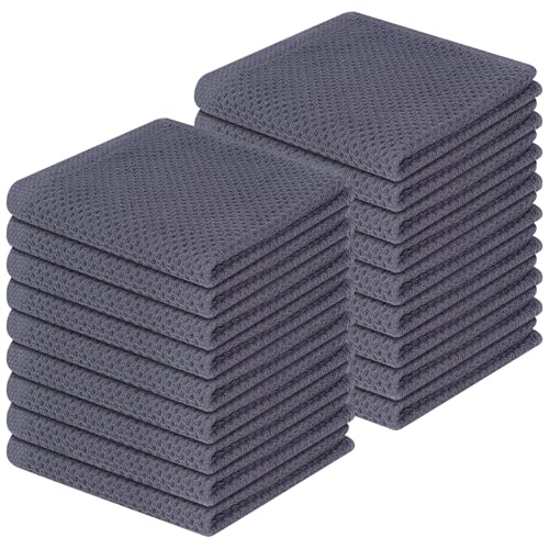 100% Cotton Waffle Weave Kitchen Dish Cloths 18 (Dark Grey / 12 X 12 - 18 Pack)
