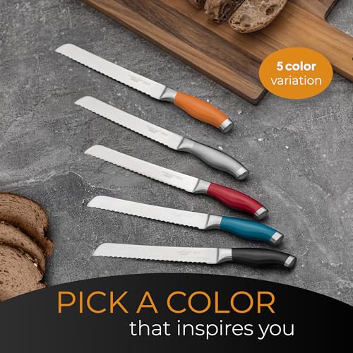Serrated Bread Knife with Upgraded Stainless Steel Razor Sharp Wavy Edge Width (Orange)