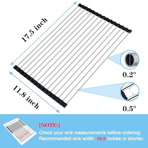 Roll Up Dish Drying Rack Over the Sink Drying Rack for Kitchen Counter (Black / 17.5 x 11.8 in)