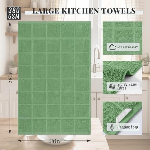 100% Cotton Kitchen Towels 18"x28" (Grass Green / 18 x 28 - 6 Pack)