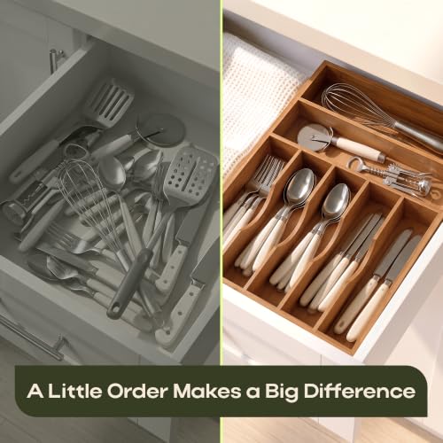 Luxury Bamboo Utensil Rack and Silverware Organizer (Brown Bamboo / 7 Slot)
