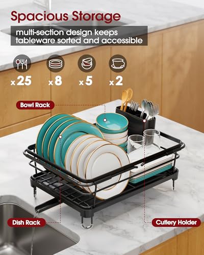 Dish Drying Rack in Sink (Black / With Drainboard - 15.2" x 10" x 4.2")