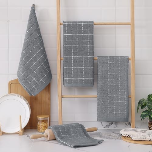 100% Cotton Terry Kitchen Towels (Grey / 13 X 28 - 4 Pack)