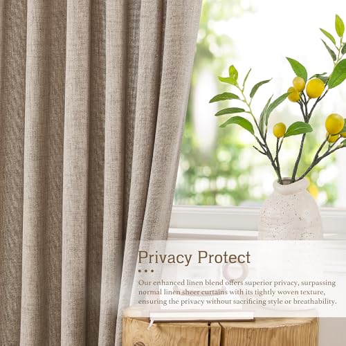 Linen Semi Sheer Curtains for Bedroom Living Room 96 inches Long (Z - Oatmeal / 52"W x 96"L (Pack of 2))