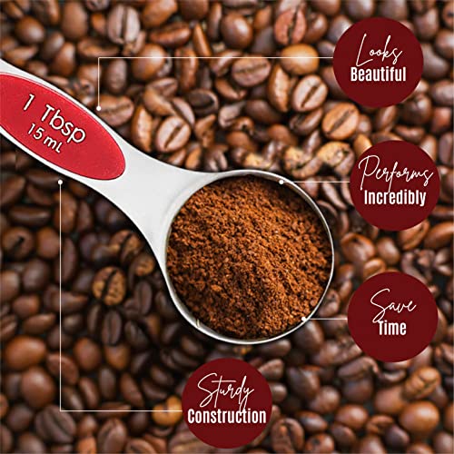 Magnetic Measuring Spoons Set of 9 Stainless Steel Dual (Red)