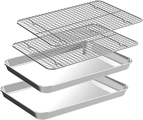 Jelly Roll Pan with Cooling Rack Set [2 Baking Pans + 2 Baking Racks] (16*12*1Inch)