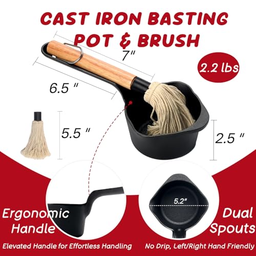 Cast Iron Sauce Pan and Basting Pot with BBQ Mop Brushes