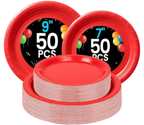 Red Paper Plates (Red / 100 Count (50-9" & 50-7"))
