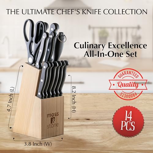 14 Pcs Kitchen Knife Set with Block (14 Pcs / Black)