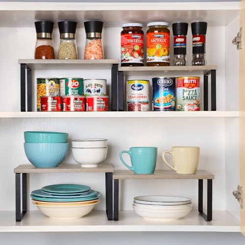 Kitchen Cabinet and Counter Shelf Organizer (11.7''W / Black + Greige)