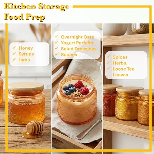 4 oz Decorative Small Glass Jars with Airtight Bamboo Lids (Orange Amber / 4 fl. oz)