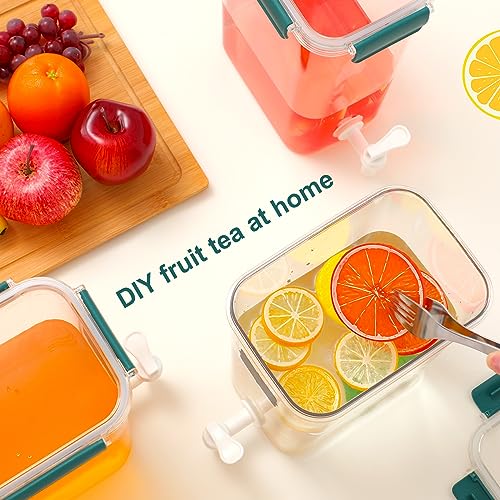 3 Set Plastic Drink Dispensers for Parties Beverage Dispenser for Fridge with Spigot Iced Juice Lemonade Container with Labels and Pens Summer Party Supplies (1.18 Gallon / Green)