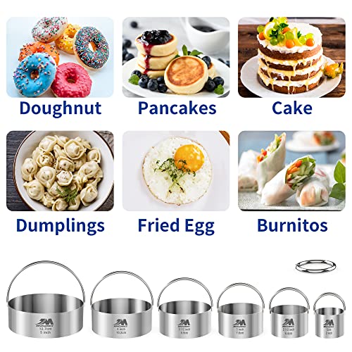Biscuit Cutter Set for baking 2inch 2.5inch 3inch 3.5inch 4inch 5inch large size Round Cookies Cutter with Handle Professional Baking Dough Tools 6pcs set (6pcs with handle(2-5in))