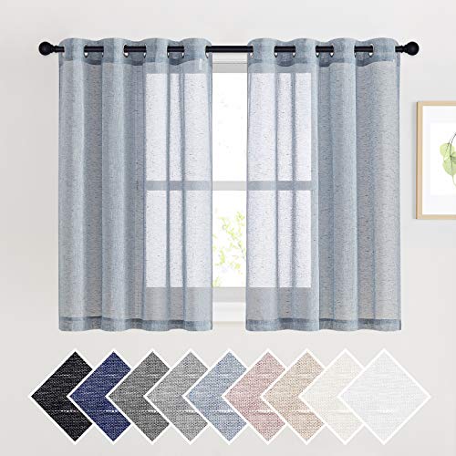 Linen Blend Semi Sheer Window Curtains W52 x L45 (52"W x 45"L (Pack of 2) / Sea Mist)