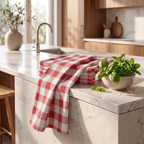 Kitchen Towels Cotton Dish Towels 20”x30” (20" x 30" (Set of 6) / 159 Rust / White - Check)