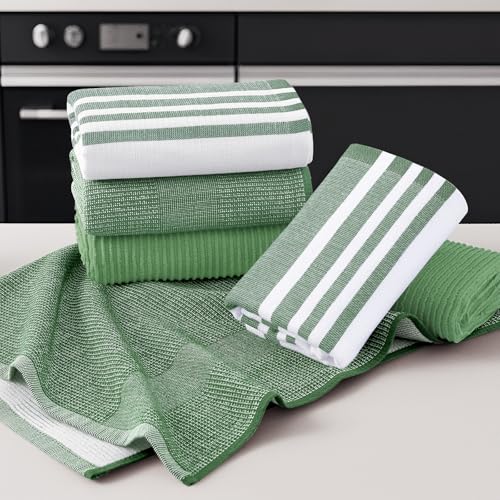 Cotton 380 GSM Premium Kitchen Towels (Grass Green / 18" X 28" - 12 Pack)