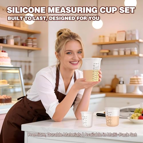 Silicone Measuring Cups Set 125ml + 250ml + 500ml for Cooking Reusable Baking Supplies Silicone Flexible Melting Measure Cup for Butter (125ml+250ml+500ml)