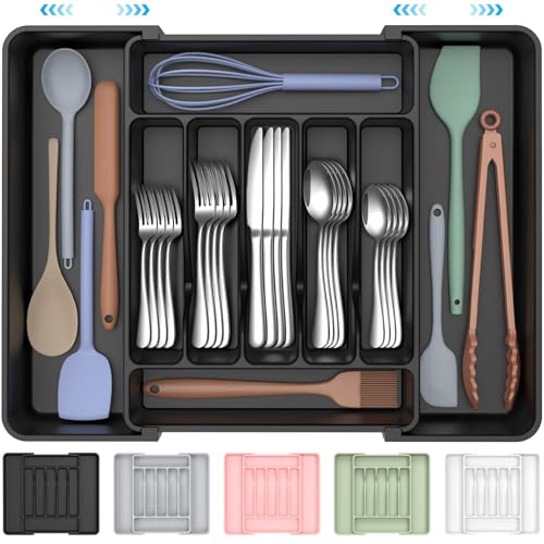 Extra Large Expandable Silverware Organizer (Black)