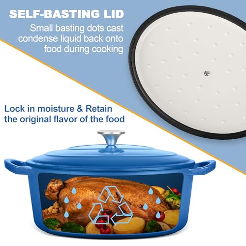 7QT Oval Dutch Oven Pot with Lid (7 QT-Oval / Blue)