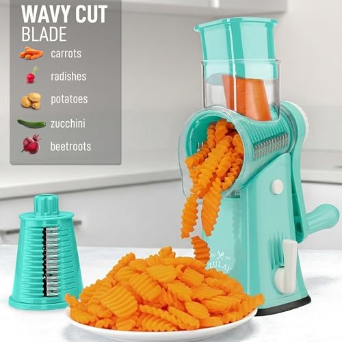 Rotary Cheese Grater Manual Hand Crank 5 Blade Shredder (5 Blades / Teal)