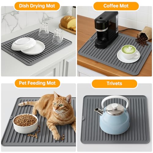 Silicone Dish Drying Mat for Kitchen Counter (White / 18" x 16")