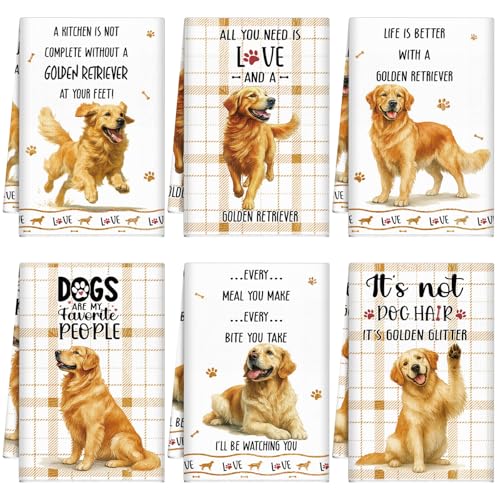 6 Pcs Golden Retriever Kitchen Towels Funny Dish Towel Gifts (Golden Retriever)