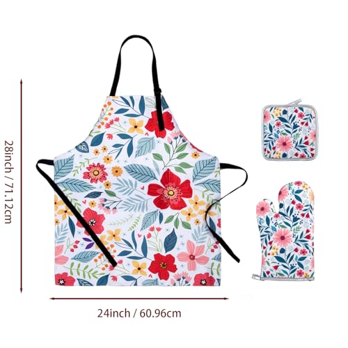 Floral Apron and Oven Mitt Set 5 Piece (Flower7)