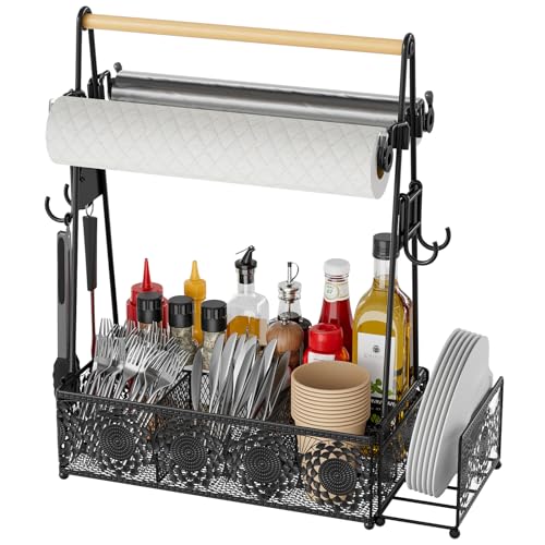 Outdoor Grill Caddy Organizer (Wood and black)