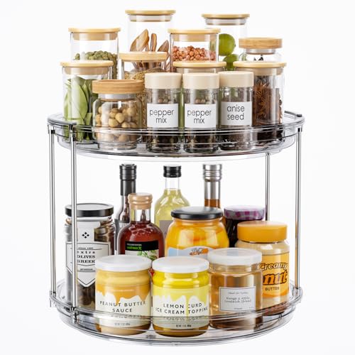 2 Tier Lazy Susan Turntable Organizer 10.6'' Rotating Spice Rack Organization for Cabinet (Gray / 10.6in 1 Pack)