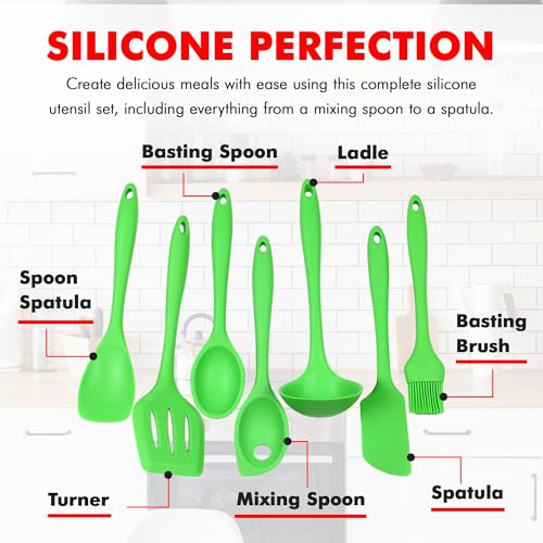 Premium Silicone Kitchen Tool and Utensil Set (7 Piece Set / Green)