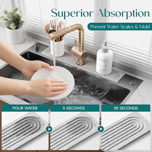 Stone Kitchen Sink Faucet Mat (23.6" x 3.9" / Stone)