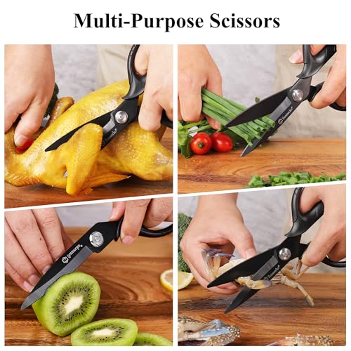 Kitchen Scissors All Purpose Heavy Duty Scissors Titanium Coated (8 Inch Black)