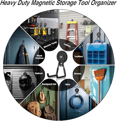 12 Pcs Magnetic Hooks Heavy Duty (2.6" Magnet-12 Pack-Black)