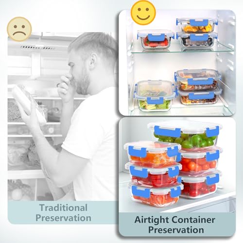 12 Pack Glass Food Storage Container Set with Lids Non Toxic (Blue-12)