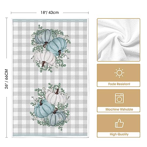 Blue Pumpkin Leaves Fall Kitchen Towels Set of 4 18x26 Inch (Blue)
