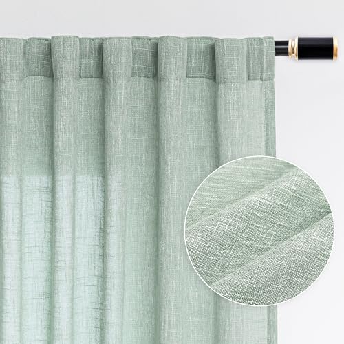 Living Room Curtains 84 Inches Long Semi Sheer Light Filtering Privacy Drapes for Bedroom Rod Pocket Textured Boho Home Decor (50"W x 84"L (Pack of 2) / Aqua)