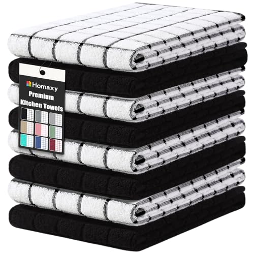 Large Premium Cotton Kitchen Towels 16"x 28" (Black / 16" X 28" - 8 Pack)