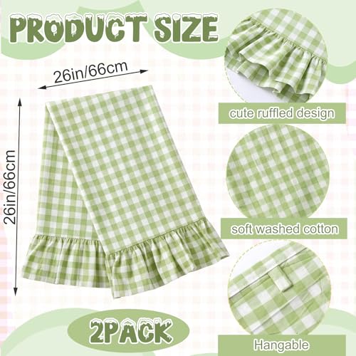 2 Pcs Mint Green Gingham Kitchen Towels Cotton Ruffled (Mint Green / Gingham)