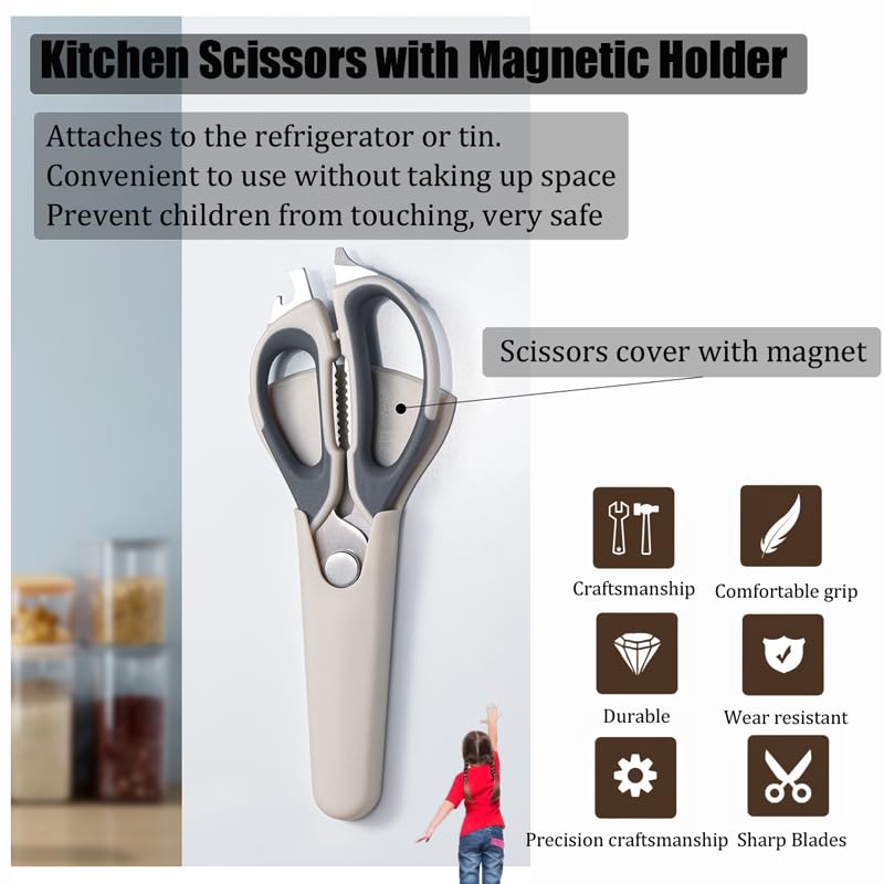 2 Pcs Heavy Duty Kitchen Shears with Magnetic Holder (Green and Blue)