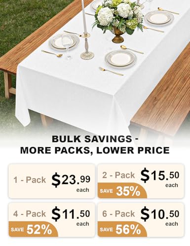 White Table Cloths for 8 Ft Rectangle Tables (White / 120" x 60"-6 Pack)