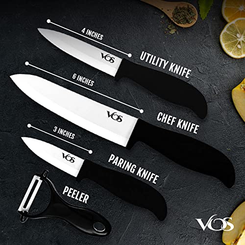 Ceramic Knife Set with Peeler (Black handle and white blade / 4 Pcs)