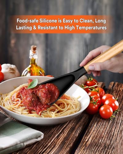 Silicone Cooking Spoon for Nonstick Cookwares (1 Pack - Black & Grey / 13.4 inch)