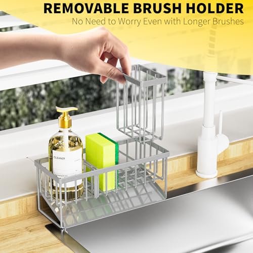 Sink Caddy Organzier with High Brush Holder (Grey / 9.25 inches)